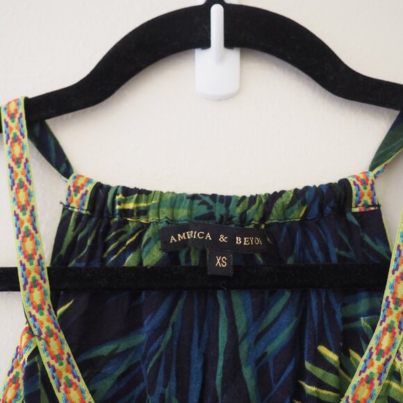 America & Beyond Tropical Palm Leaf Sleeveless Double Slit Beach Dress sz xs - Picture 8 of 10